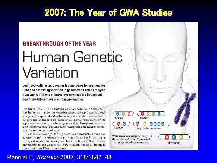 2007: The Year of GWA Studies Pennisi E, Science 2007; 318: 1842 -43. 