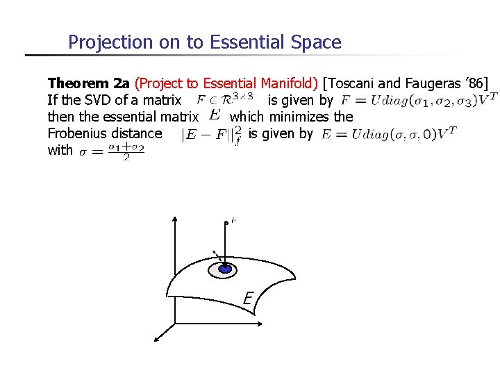 Projection on to Essential Space Theorem 2 a (Project to Essential Manifold) [Toscani and