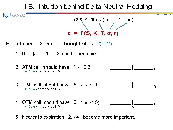 III. B. Intuition behind Delta Neutral Hedging © Paul Koch 1 -14 ( &