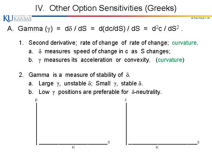 IV. Other Option Sensitivities (Greeks) © Paul Koch 1 -23 A. Gamma ( )