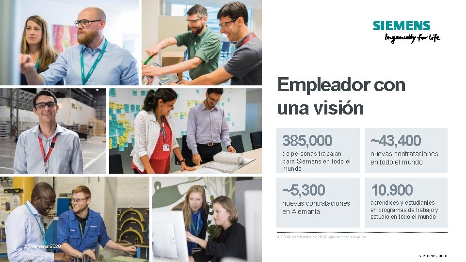 Empleador con una visión 385, 000 ~43, 400 de personas trabajan para Siemens en