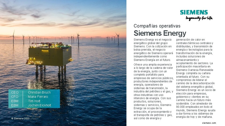 Compañías operativas Siemens Energy generación de calor en centrales térmicas centrales y distribuidas, y