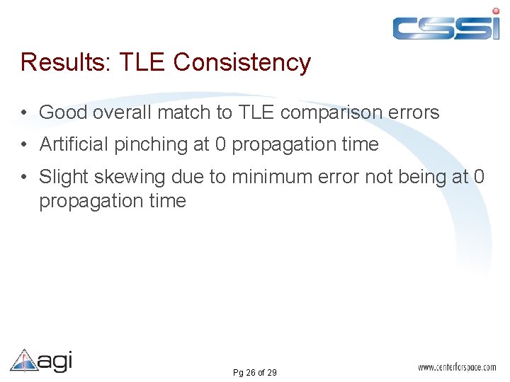 Results: TLE Consistency • Good overall match to TLE comparison errors • Artificial pinching