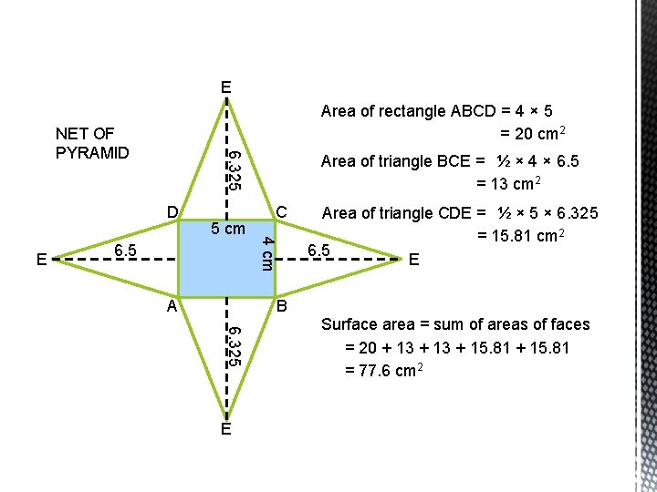 E Area of rectangle ABCD = 4 × 5 = 20 cm 2 6.