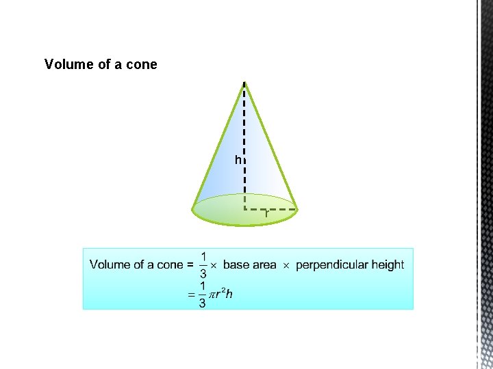 Volume of a cone h r 