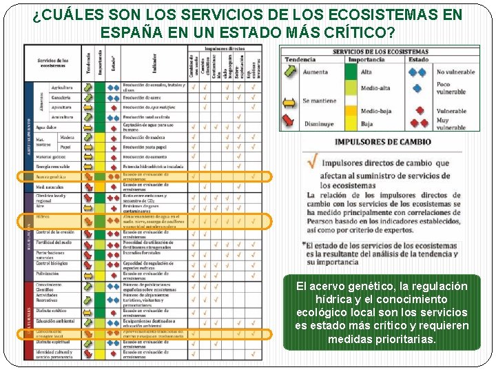 ¿CUÁLES SON LOS SERVICIOS DE LOS ECOSISTEMAS EN ESPAÑA EN UN ESTADO MÁS CRÍTICO?