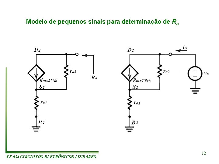 Modelo de pequenos sinais para determinação de Ro TE 054 CIRCUITOS ELETRÔNICOS LINEARES 12