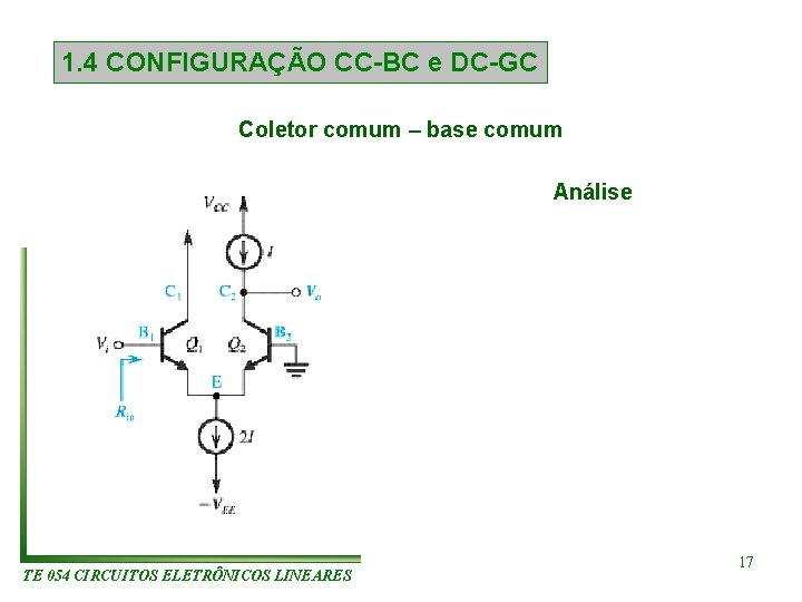 1. 4 CONFIGURAÇÃO CC-BC e DC-GC Coletor comum – base comum Análise TE 054