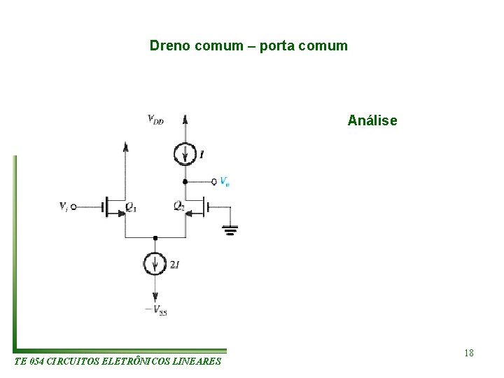 Dreno comum – porta comum Análise TE 054 CIRCUITOS ELETRÔNICOS LINEARES 18 