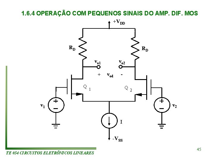 1. 6. 4 OPERAÇÃO COM PEQUENOS SINAIS DO AMP. DIF. MOS +VDD RD RD