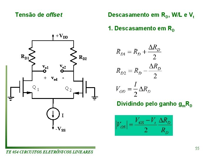 Tensão de offset Descasamento em RD, W/L e Vt 1. Descasamento em RD +VDD