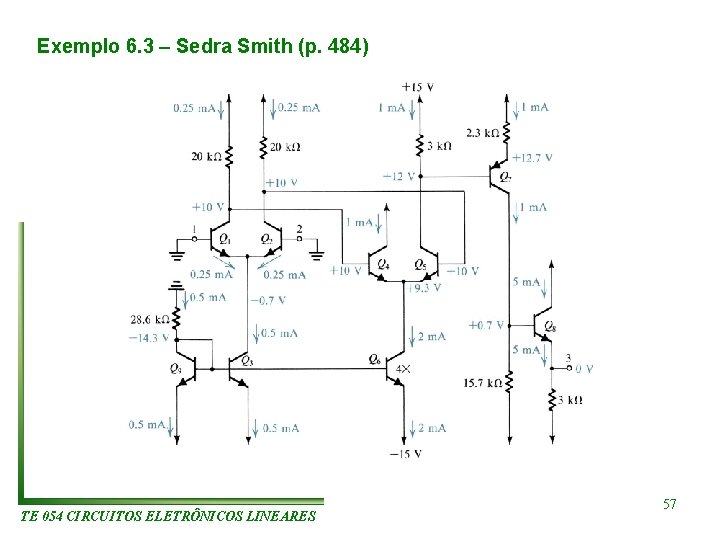 Exemplo 6. 3 – Sedra Smith (p. 484) TE 054 CIRCUITOS ELETRÔNICOS LINEARES 57