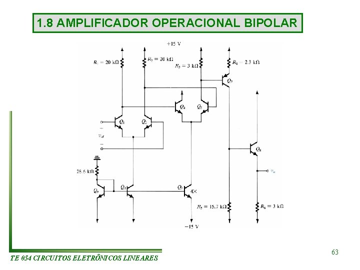 1. 8 AMPLIFICADOR OPERACIONAL BIPOLAR TE 054 CIRCUITOS ELETRÔNICOS LINEARES 63 