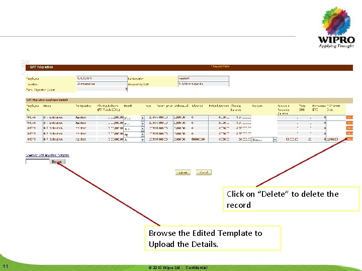 Click on “Delete” to delete the record Browse the Edited Template to Upload the Click on “Delete” to delete the record Browse the Edited Template to Upload the