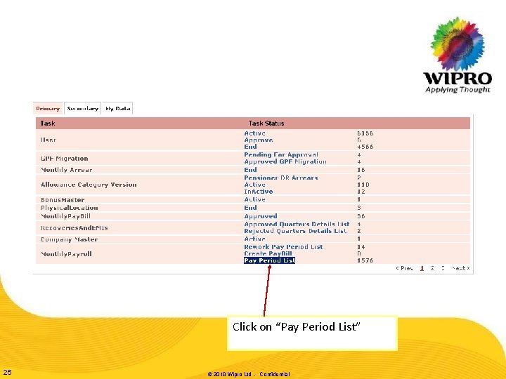 Click on “Pay Period List” 25 © 2010 Wipro Ltd - Confidential Click on “Pay Period List” 25 © 2010 Wipro Ltd - Confidential