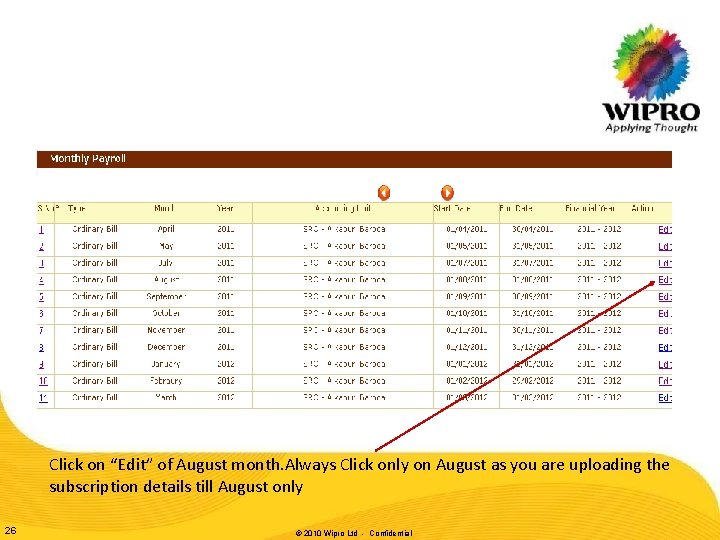 Click on “Edit” of August month. Always Click only on August as you are Click on “Edit” of August month. Always Click only on August as you are