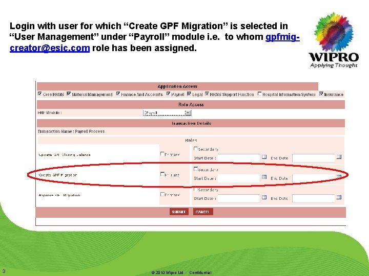 Login with user for which “Create GPF Migration” is selected in “User Management” under Login with user for which “Create GPF Migration” is selected in “User Management” under