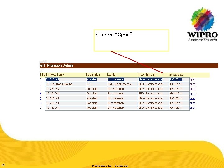 Click on “Open” 32 © 2010 Wipro Ltd - Confidential Click on “Open” 32 © 2010 Wipro Ltd - Confidential