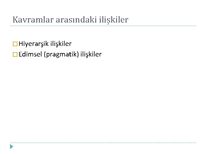 Kavramlar arasındaki ilişkiler � Hiyerarşik ilişkiler � Edimsel (pragmatik) ilişkiler 