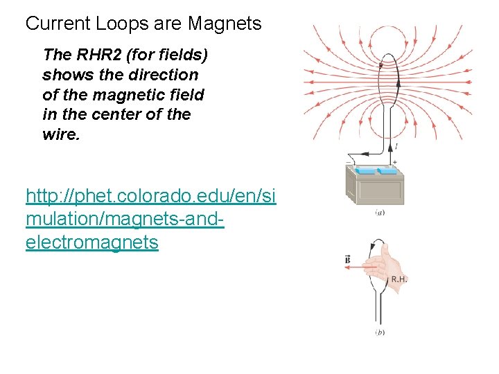 Current Loops are Magnets The RHR 2 (for fields) shows the direction of the