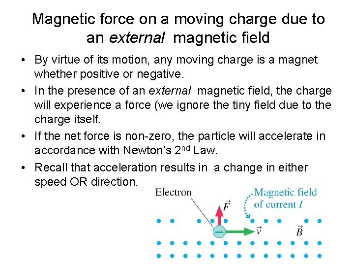 Magnetic force on a moving charge due to an external magnetic field • By