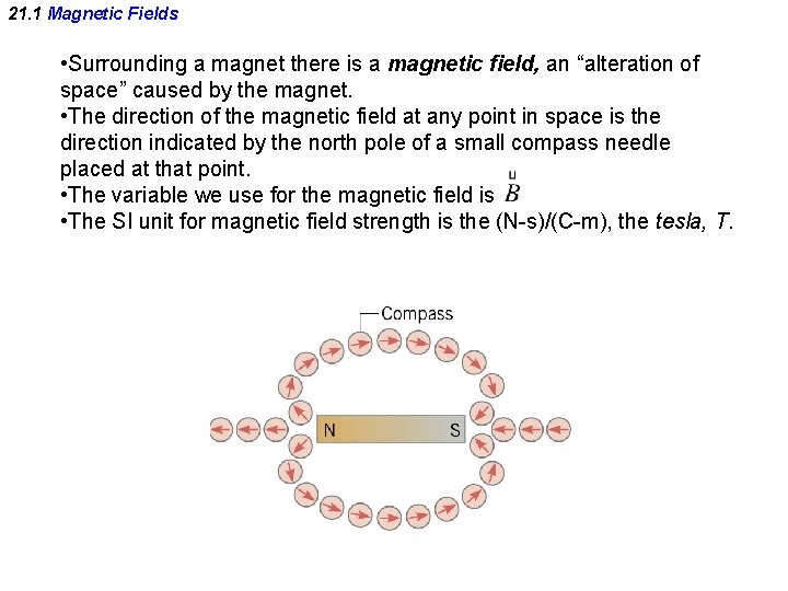 21. 1 Magnetic Fields • Surrounding a magnet there is a magnetic field, an