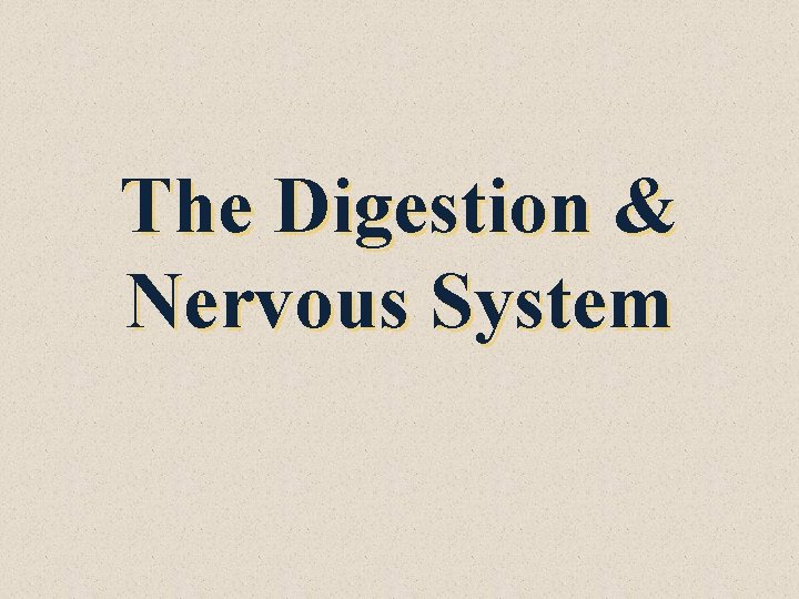 The Digestion & Nervous System 