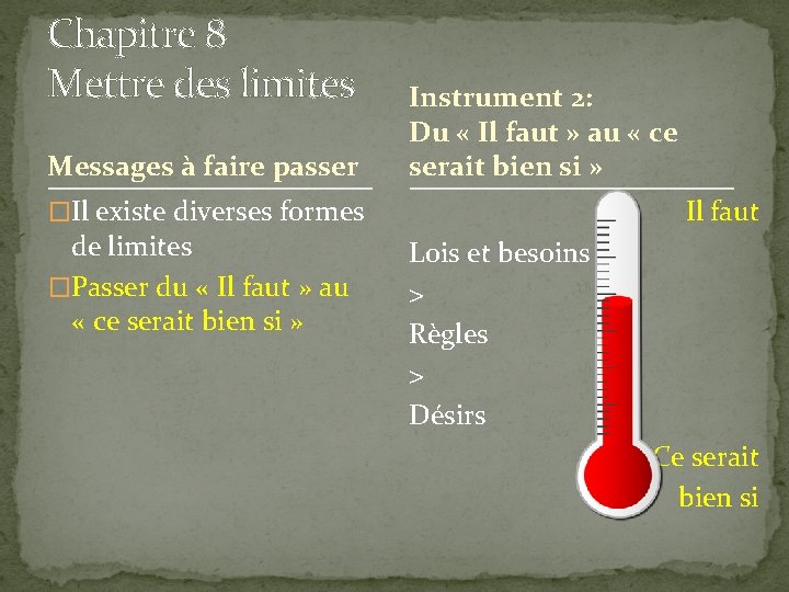 Chapitre 8 Mettre des limites Messages à faire passer Instrument 2: Du « Il