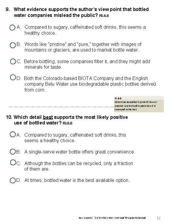 9. What evidence supports the author’s view point that bottled water companies mislead the