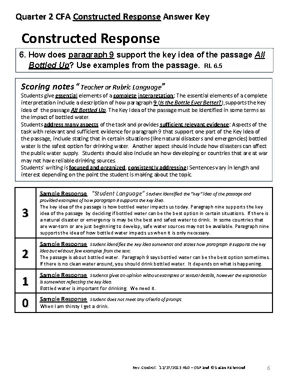 Quarter 2 CFA Constructed Response Answer Key Constructed Response 6. How does paragraph 9
