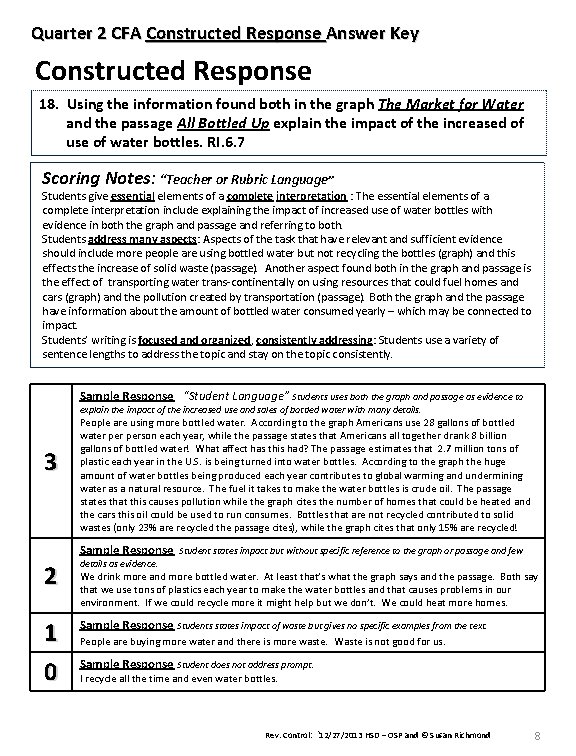 Quarter 2 CFA Constructed Response Answer Key Constructed Response 18. Using the information found
