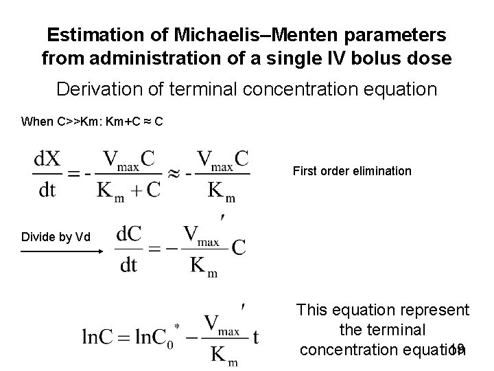 Estimation of Michaelis–Menten parameters from administration of a single IV bolus dose Derivation of
