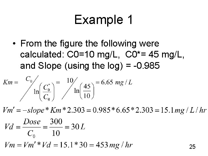 Example 1 • From the figure the following were calculated: C 0=10 mg/L, C