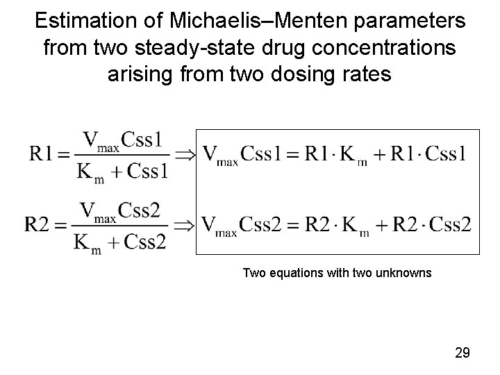 Estimation of Michaelis–Menten parameters from two steady-state drug concentrations arising from two dosing rates