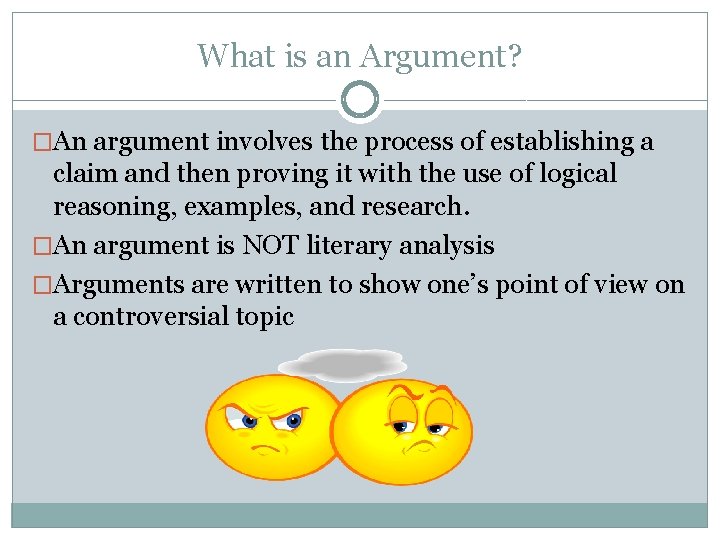 What is an Argument? �An argument involves the process of establishing a claim and