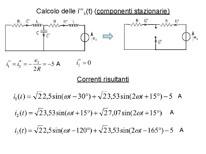 Calcolo delle i’’’k(t) (componenti stazionarie) A Correnti risultanti A A A 