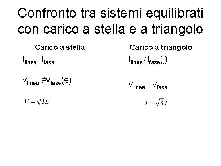 Confronto tra sistemi equilibrati con carico a stella e a triangolo Carico a stella