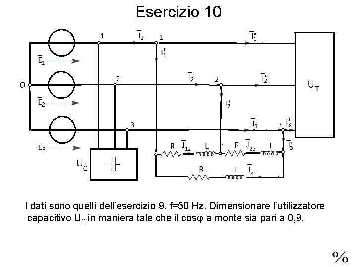 Esercizio 10 I dati sono quelli dell’esercizio 9. f=50 Hz. Dimensionare l’utilizzatore capacitivo UC