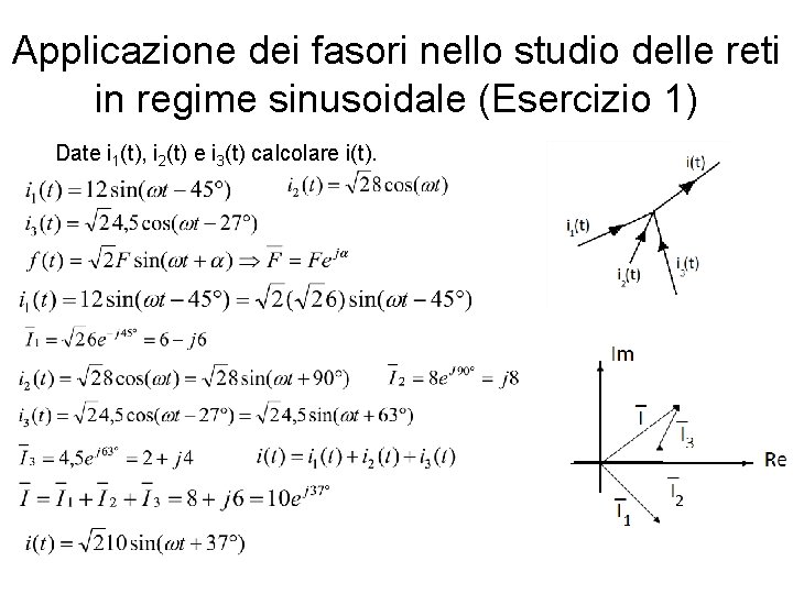 Applicazione dei fasori nello studio delle reti in regime sinusoidale (Esercizio 1) Date i