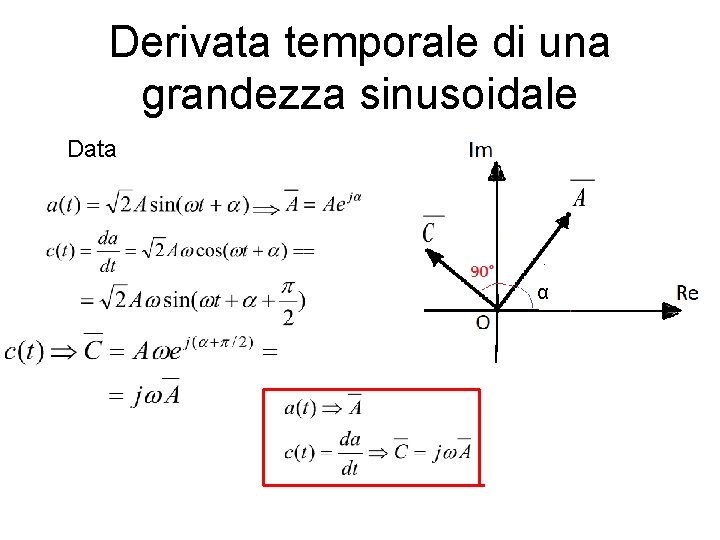 Derivata temporale di una grandezza sinusoidale Data α 