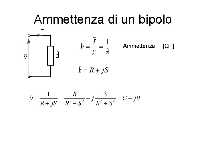 Ammettenza di un bipolo Ammettenza [Ω-1] 