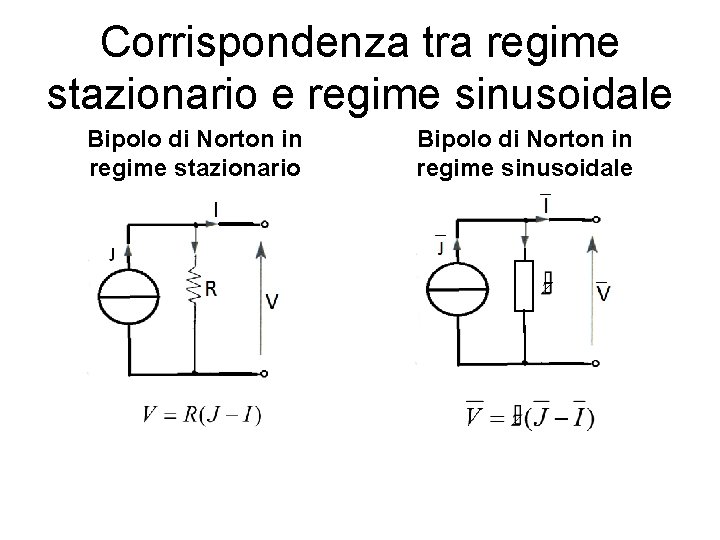 Corrispondenza tra regime stazionario e regime sinusoidale Bipolo di Norton in regime stazionario Bipolo