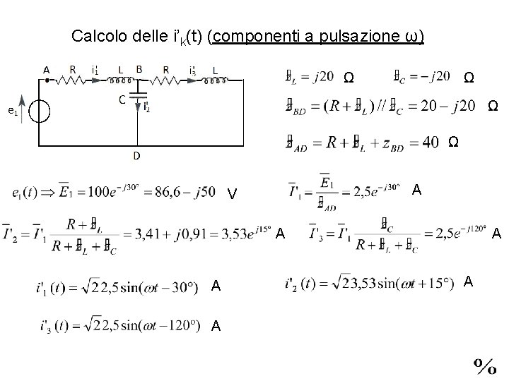 Calcolo delle i’k(t) (componenti a pulsazione ω) Ω Ω A V A A A