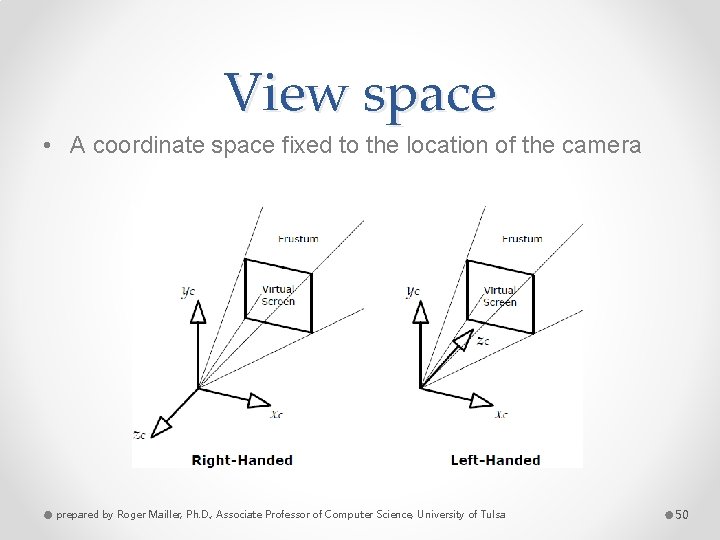 View space • A coordinate space fixed to the location of the camera prepared