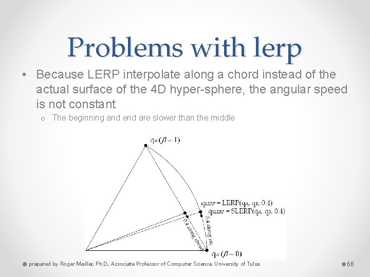 Problems with lerp • Because LERP interpolate along a chord instead of the actual
