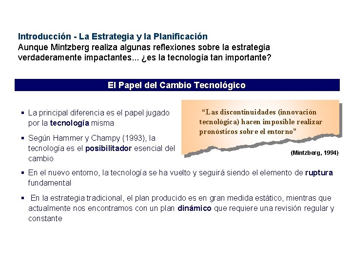 Introducción - La Estrategia y la Planificación Aunque Mintzberg realiza algunas reflexiones sobre la