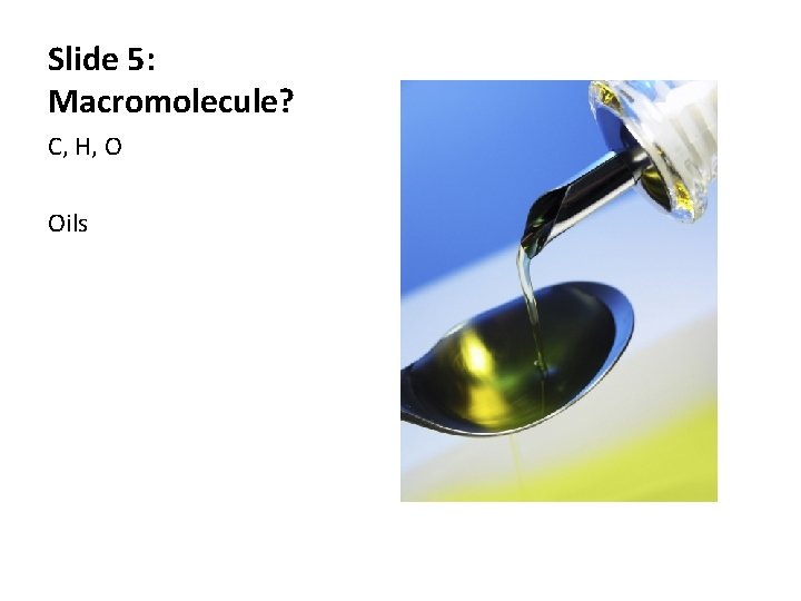 Slide 5: Macromolecule? C, H, O Oils 