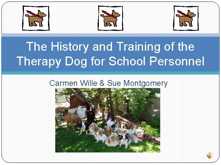 The History and Training of the Therapy Dog for School Personnel Carmen Wille &