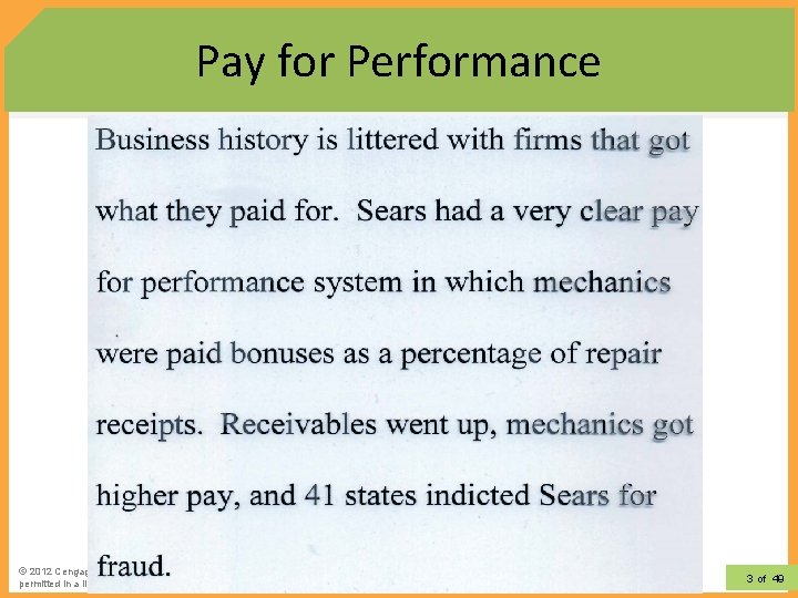 Pay for Performance 12– 3 © 2012 Learning. All Rights Reserved. May not be Pay for Performance 12– 3 © 2012 Learning. All Rights Reserved. May not be