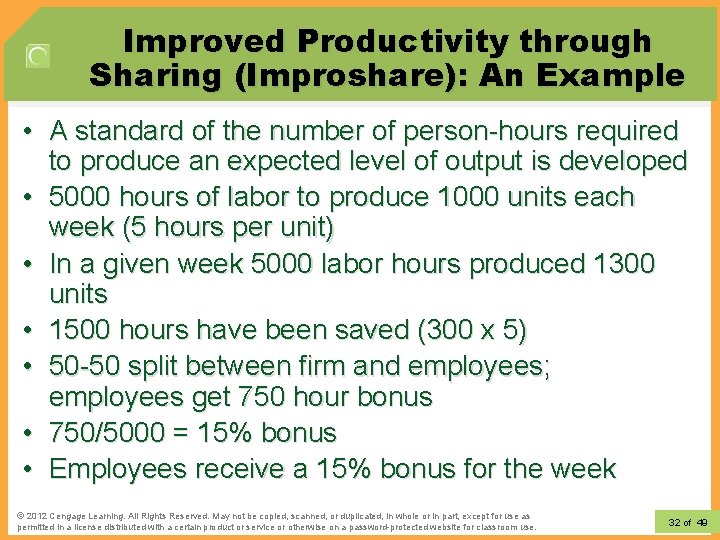 Improved Productivity through Sharing (Improshare): An Example • A standard of the number of Improved Productivity through Sharing (Improshare): An Example • A standard of the number of